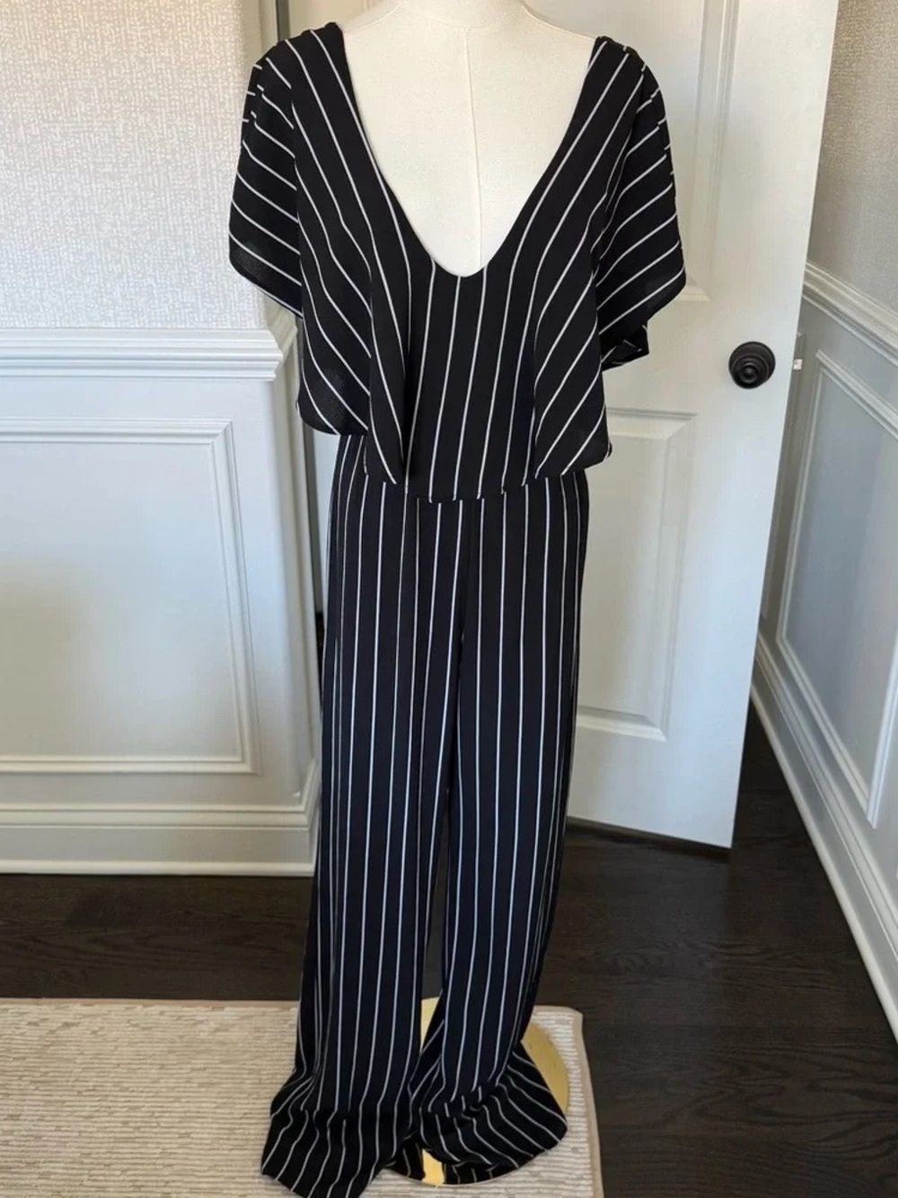 Black Vertical-Stripe Wide-Leg Jumpsuit